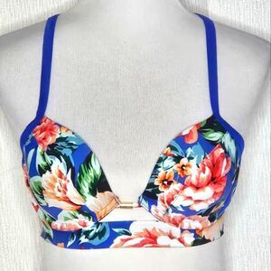 Abercrombie Swim Royal Blue & Floral Crisscross Back Lightly Padded Swim Top